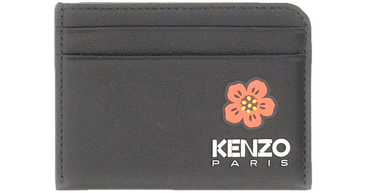 KENZO Leather Boke Flower Logo Card Holder in Black for Men | Lyst UK