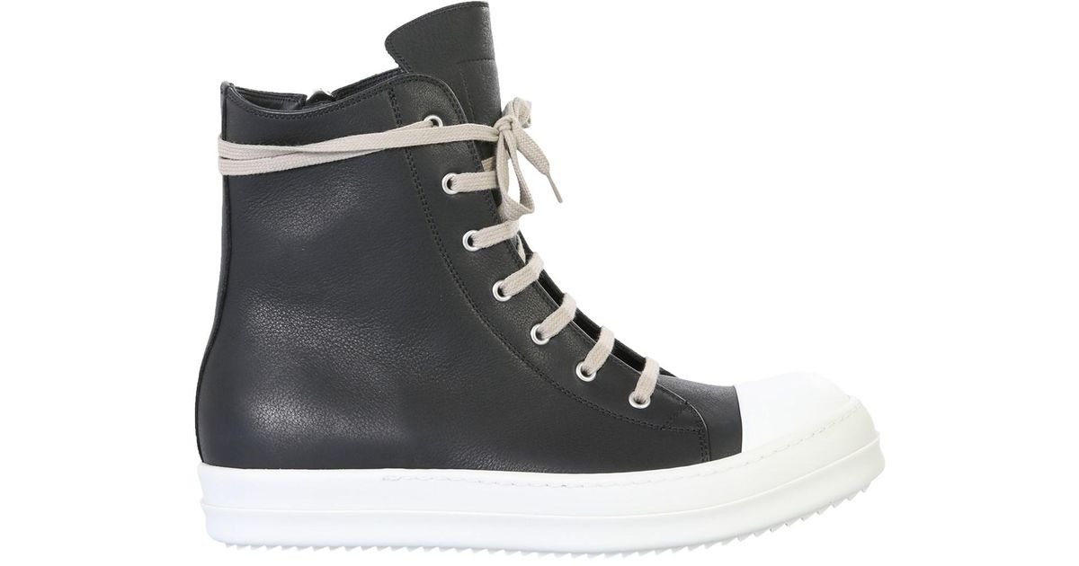 Rick Owens High Leather Sneakers in Black for Men - Lyst