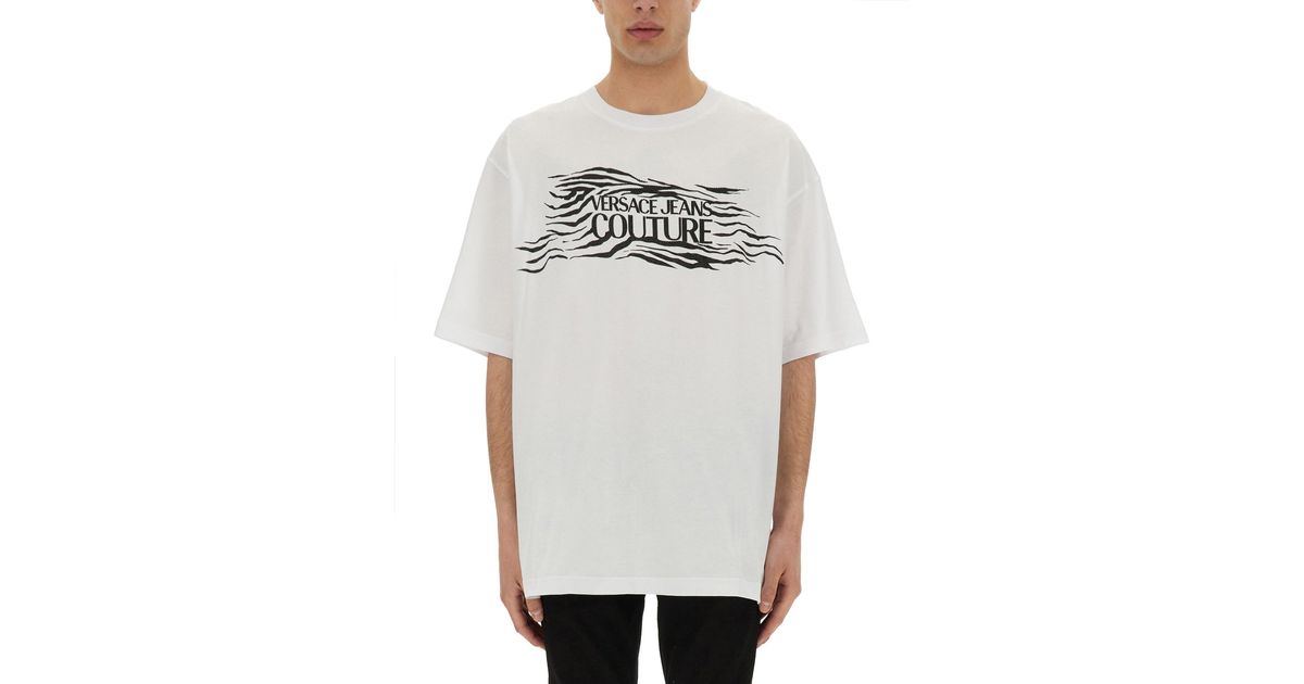 【関税&送料込】Versace Jeans Couture Zebra Rhinestone Logo Versace Jeans Couture Zebra Rhinestone Logo T-Shirt in Gray