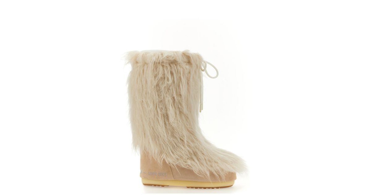 Moon Boot Icon Yeti Cream Faux Fur Boots in Natural | Lyst UK