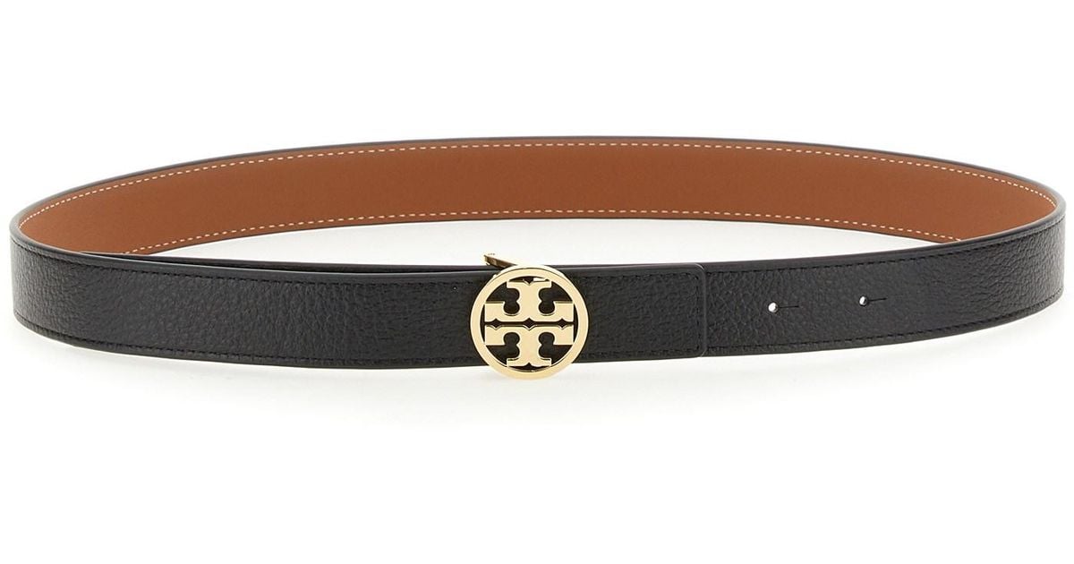 Tory Burch Hammered Leather Reversible Miller Belt in White | Lyst