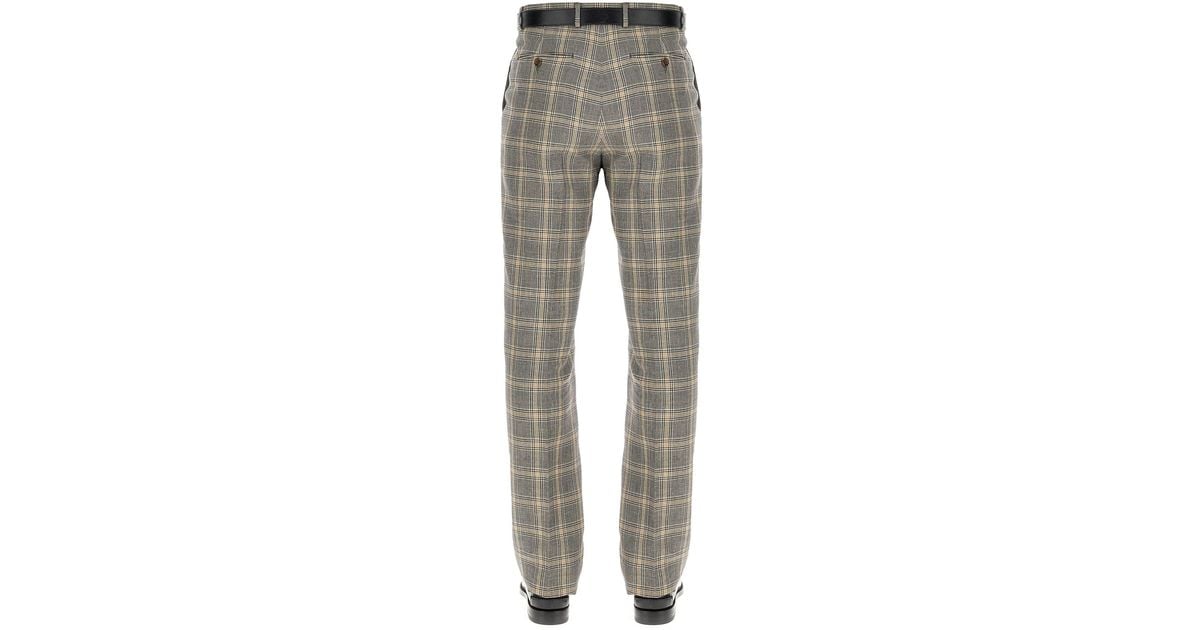 Gucci Wool And Linen Pants With Prince Of Wales Pattern in Grey for Men ...
