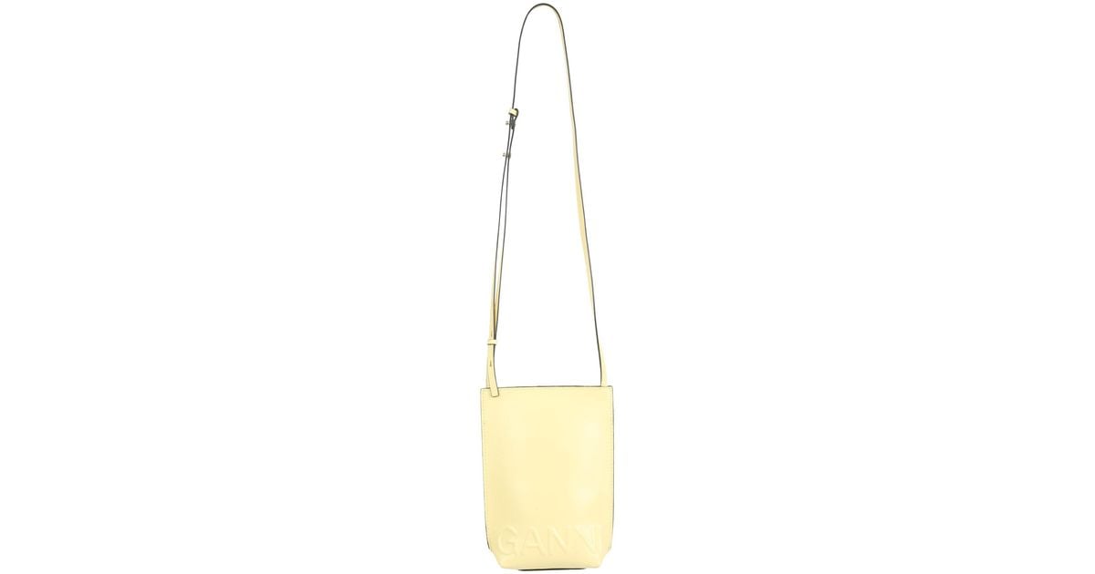 Ganni Mini Crossbody Recycled Leather Bag With Logo in Yellow | Lyst