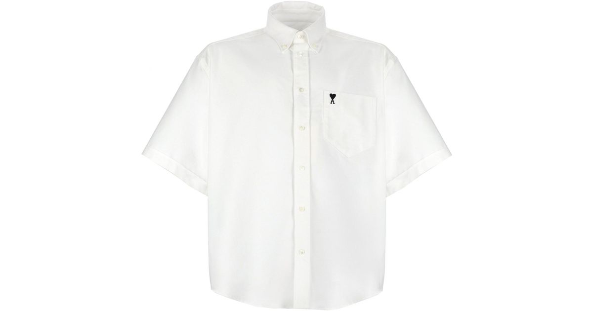 Ami Paris Camica Con Logo Ricamato in White for Men | Lyst