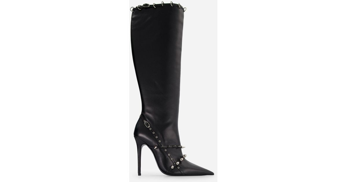 Abra Knee High Spike Boots in Black | Lyst