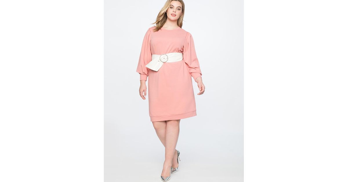 Eloquii Cotton Dramatic Puff Sleeve Sweatshirt Dress in Dusty Rose (Pink) - Lyst
