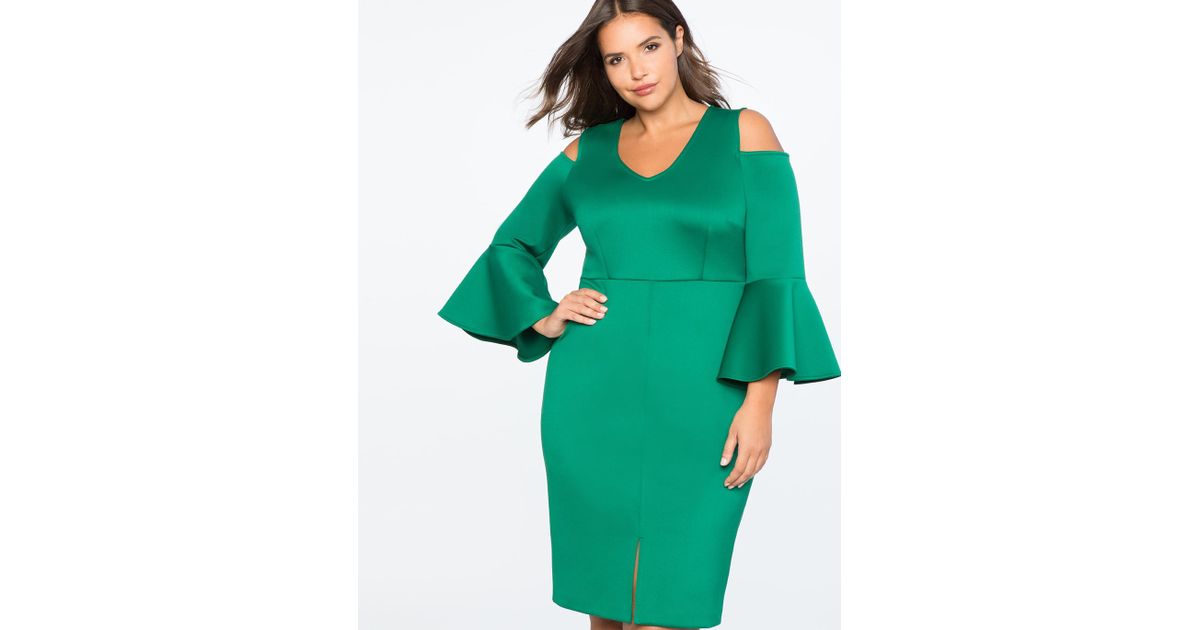 emerald green cold shoulder dress