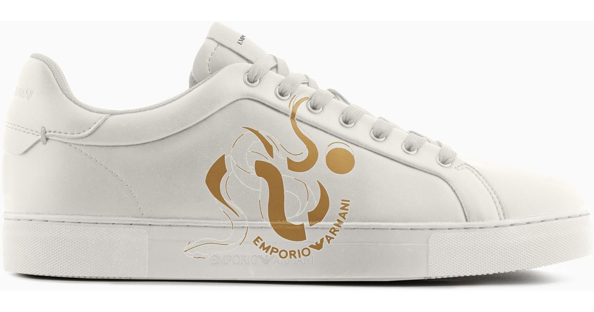 Emporio Armani Snake-Print Leather Sneakers in White for Men | Lyst