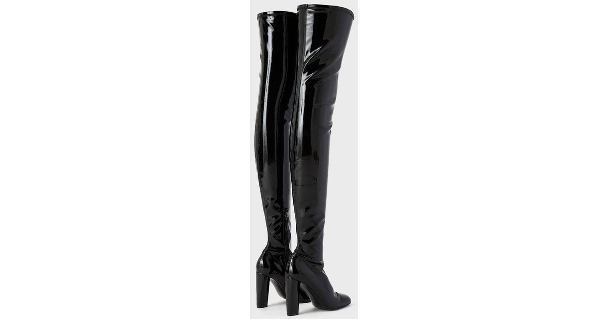 Emporio Armani Thigh-high Heeled Boots In Stretch Patent Leather in ...