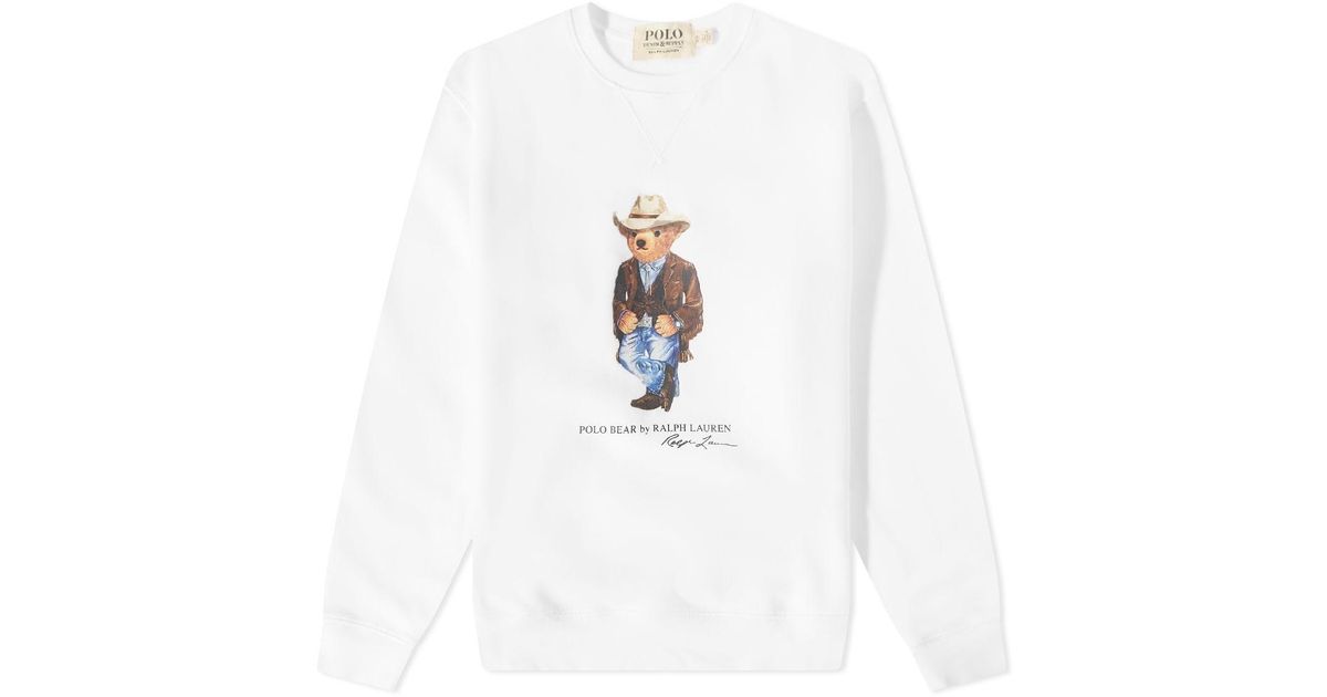 Polo Ralph Lauren Cotton Cowboy Bear Crew Sweat in White for Men | Lyst Canada