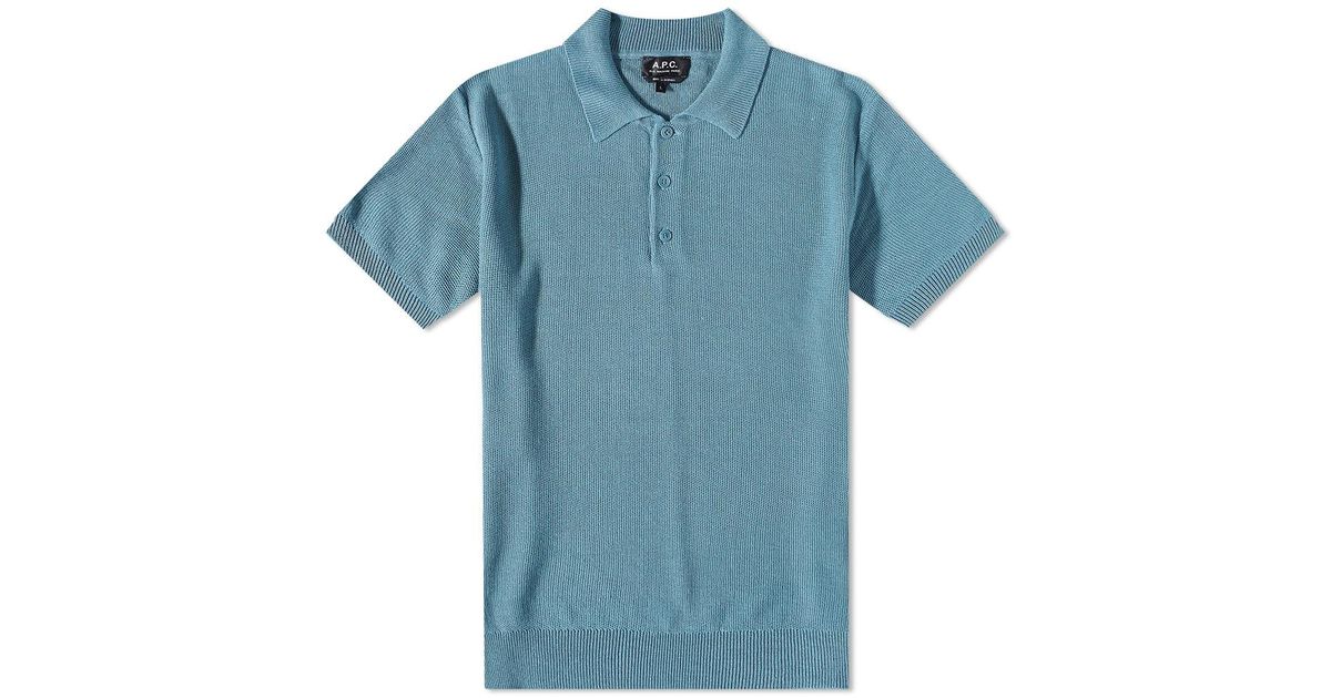 A.P.C. Fred Knit Polo Shirt in Blue for Men Lyst