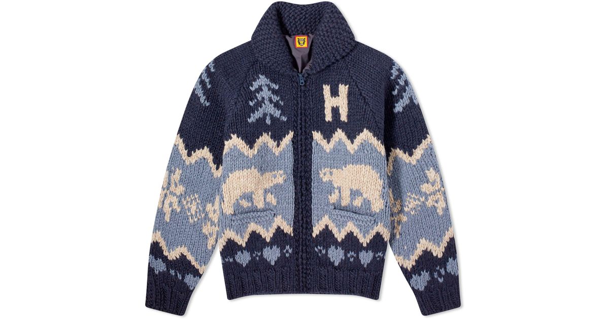 Human Made Polar Bear Cowichian Cardigan in Blue for Men | Lyst