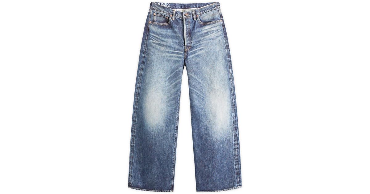Visvim Social Sculpture 01 14 Oz Wide Leg Damaged 42 Jeans in Blue