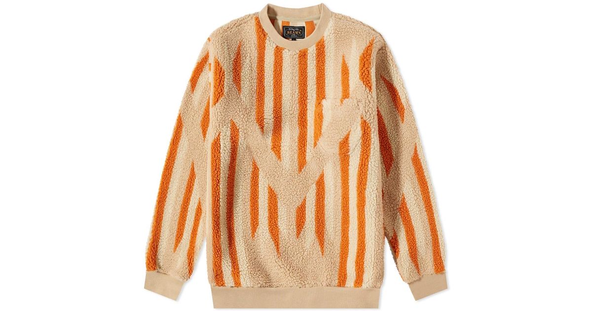 Beams Plus Native Rag Pattern Boa Fleece Crew Sweat in Orange for Men | Lyst