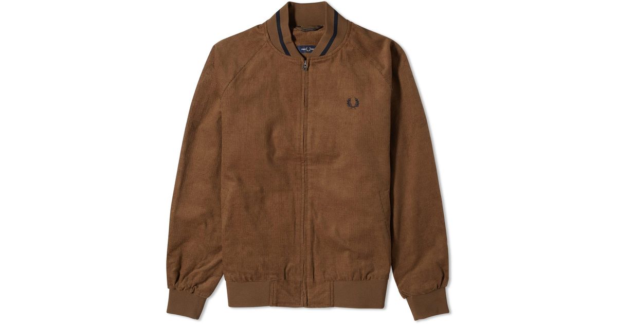 Fred Perry Waffle Cord Tennis Bomber Jacket in Brown for Men | Lyst UK