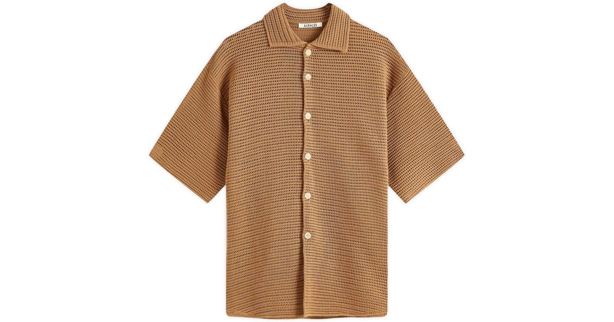 AURALEE Cotton Mesh Knit Half Sleeved Shirt in Brown for Men | Lyst