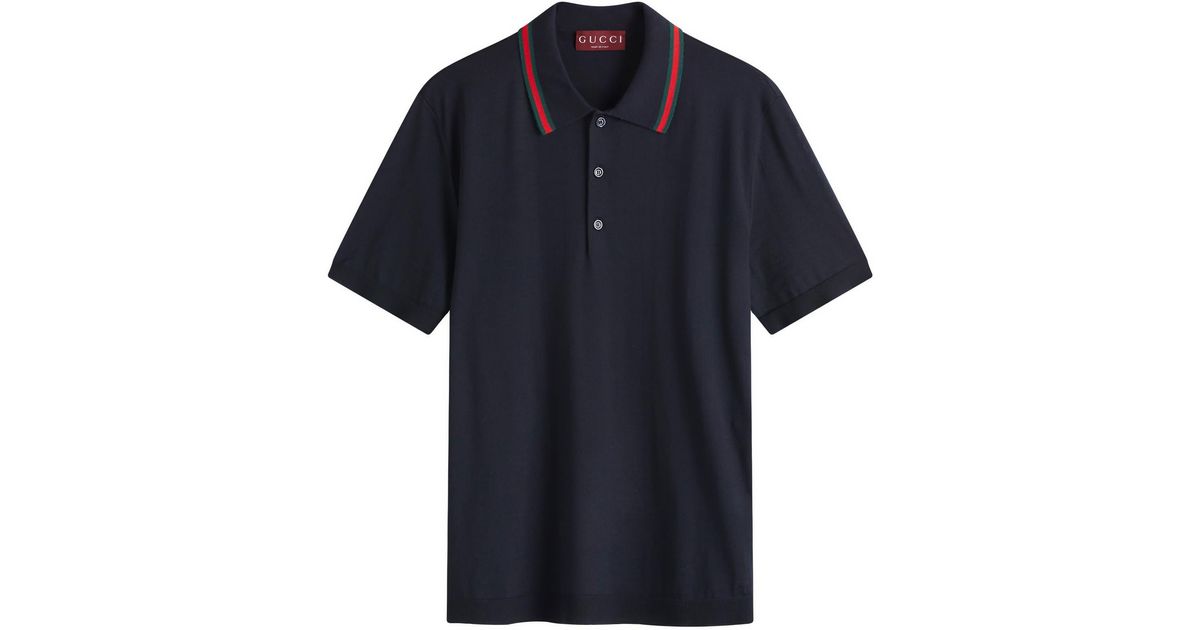 Gucci Fine Gauge Wool Short Sleeve Polo Shirt in Blue for Men