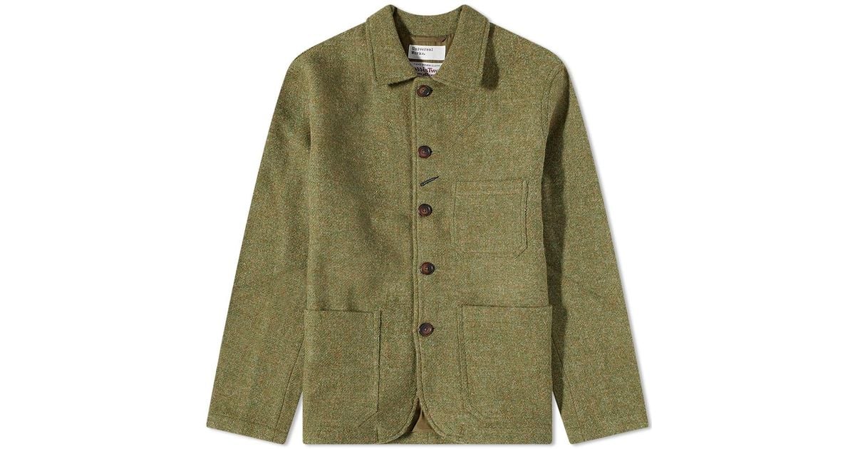 Universal Works Harris Tweed Bakers Chore Jacket in Green for Men Lyst