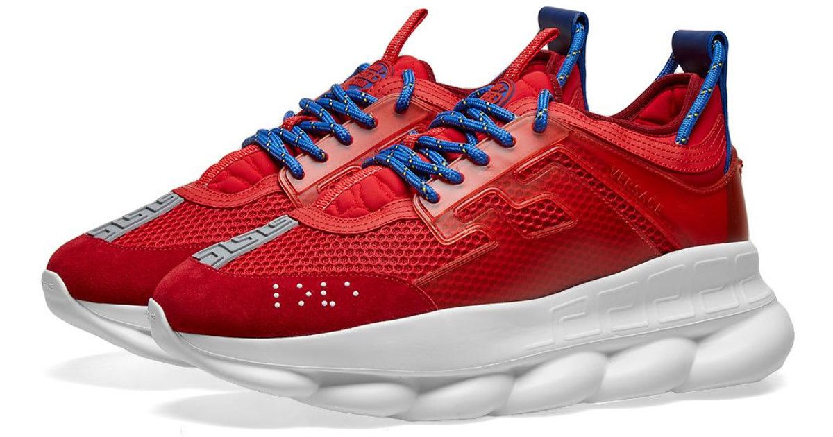 Versace Suede Chain Reaction Sneaker in Red for Men - Lyst