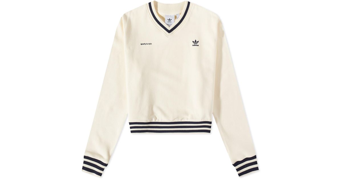 adidas X Sporty & Rich V-neck Sweater in White for Men adidas X Sporty & Rich V-neck Sweater in White for Men