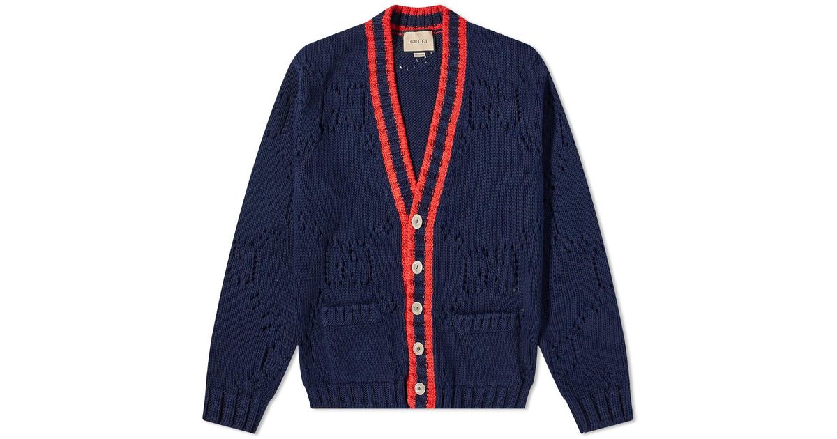 Gucci Cotton Grg Placket gg Cardigan in Navy (Blue) for Men | Lyst ...