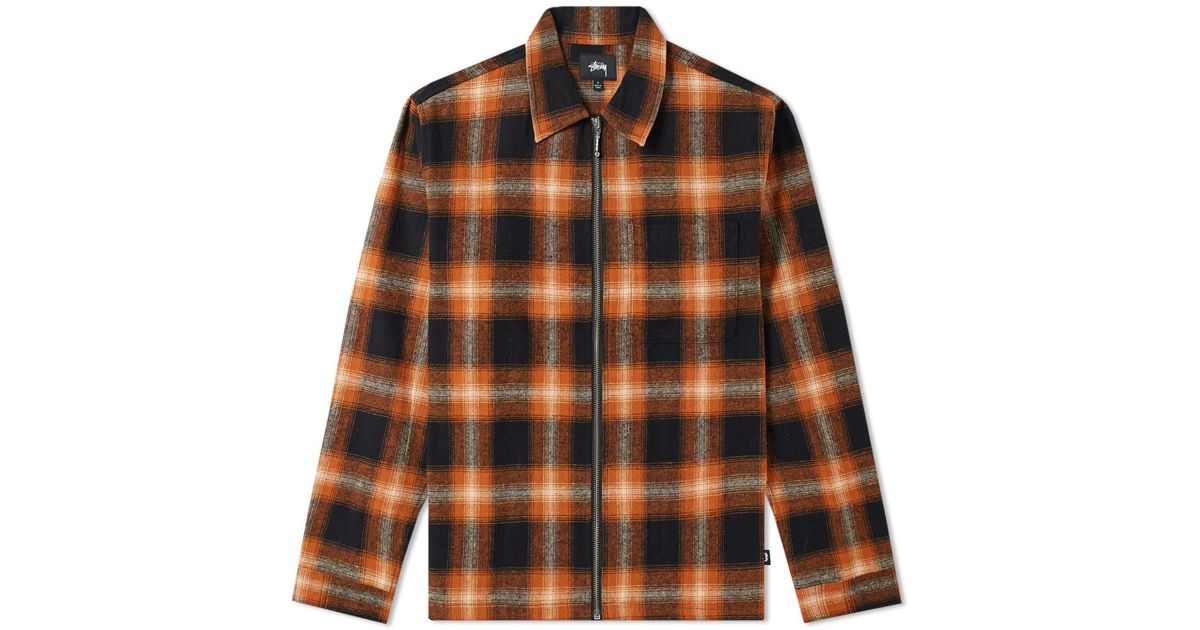 Stussy Zip Up Shadow Plaid Shirt in Orange for Men | Lyst Canada