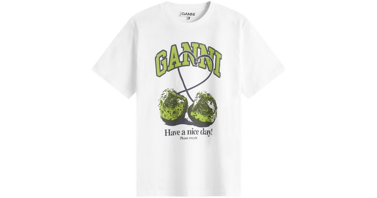 【新品未使用】GANNI CHERRY Relaxed Tee Bright White White Basic Jersey Cherry Relaxed T-shirt