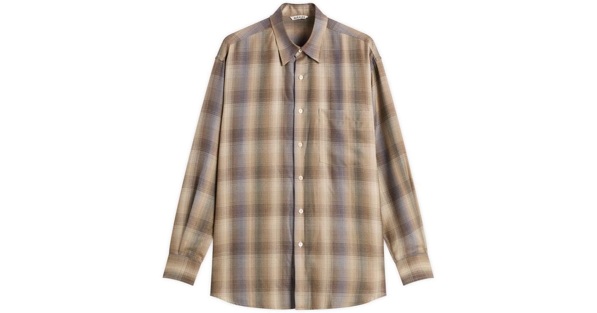 AURALEE Super Light Wool Check Shirt in Brown for Men | Lyst UK