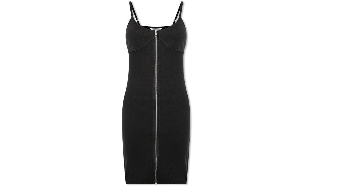 Calvin Klein Cotton Ck Rib Zip Through Mini Dress in ck Black (Black ...