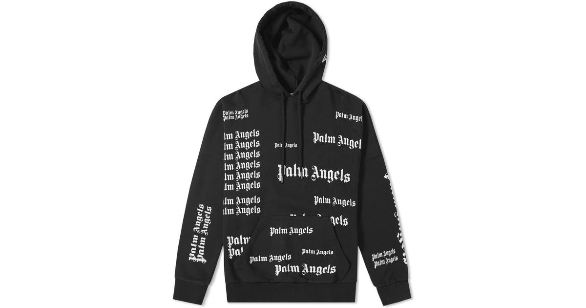 Palm Angels Over The Head Logo Hooded Sweatshirt in Black for Men