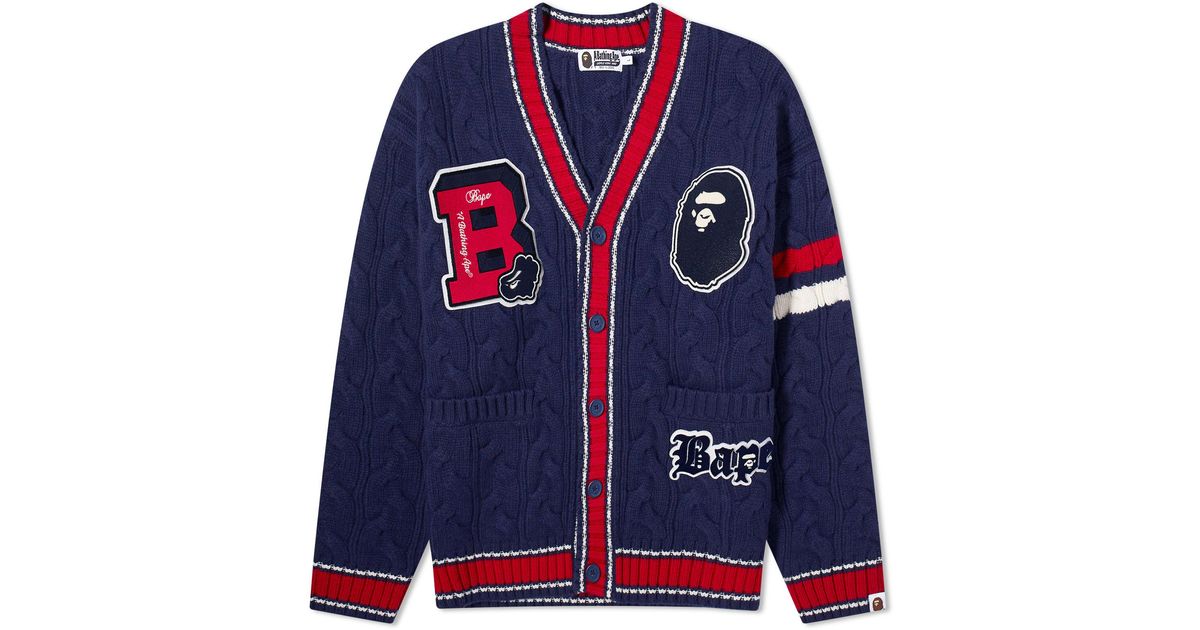 A Bathing Ape College Badges Knit Cardigan in Blue for Men | Lyst