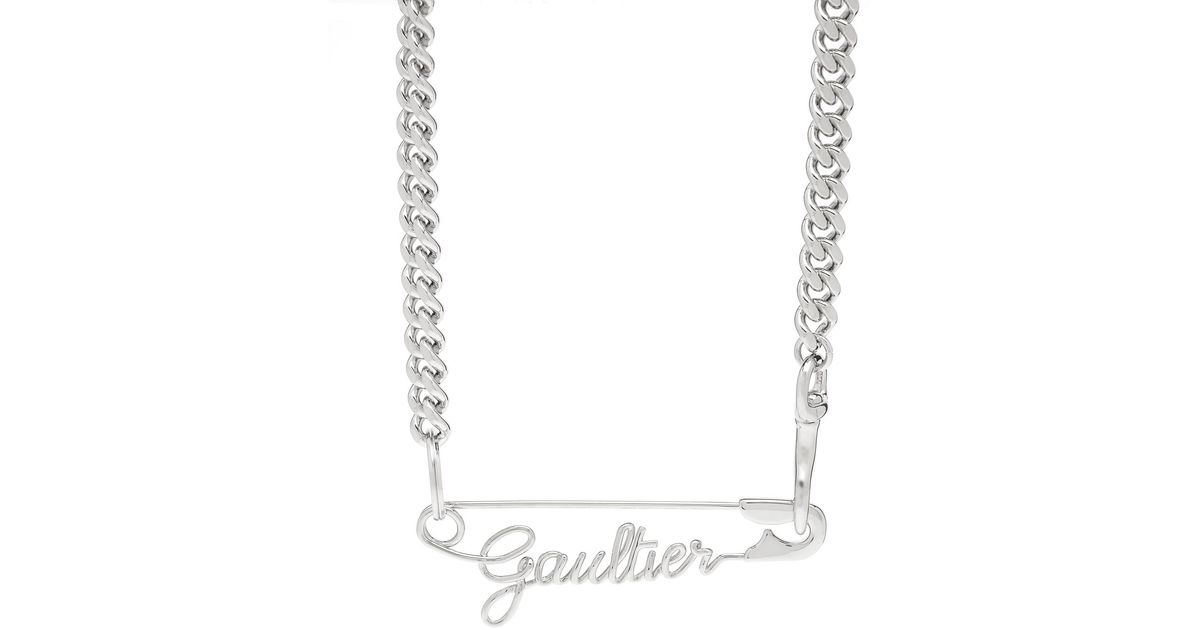 Jean Paul Gaultier Safety Pin Logo Necklace in Metallic Lyst