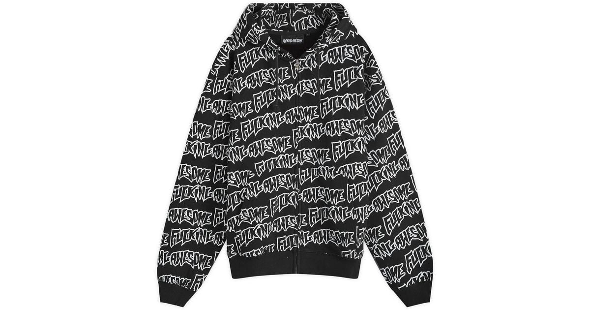 Fucking Awesome Aop Stamp Zipped Hoodie in Black for Men | Lyst