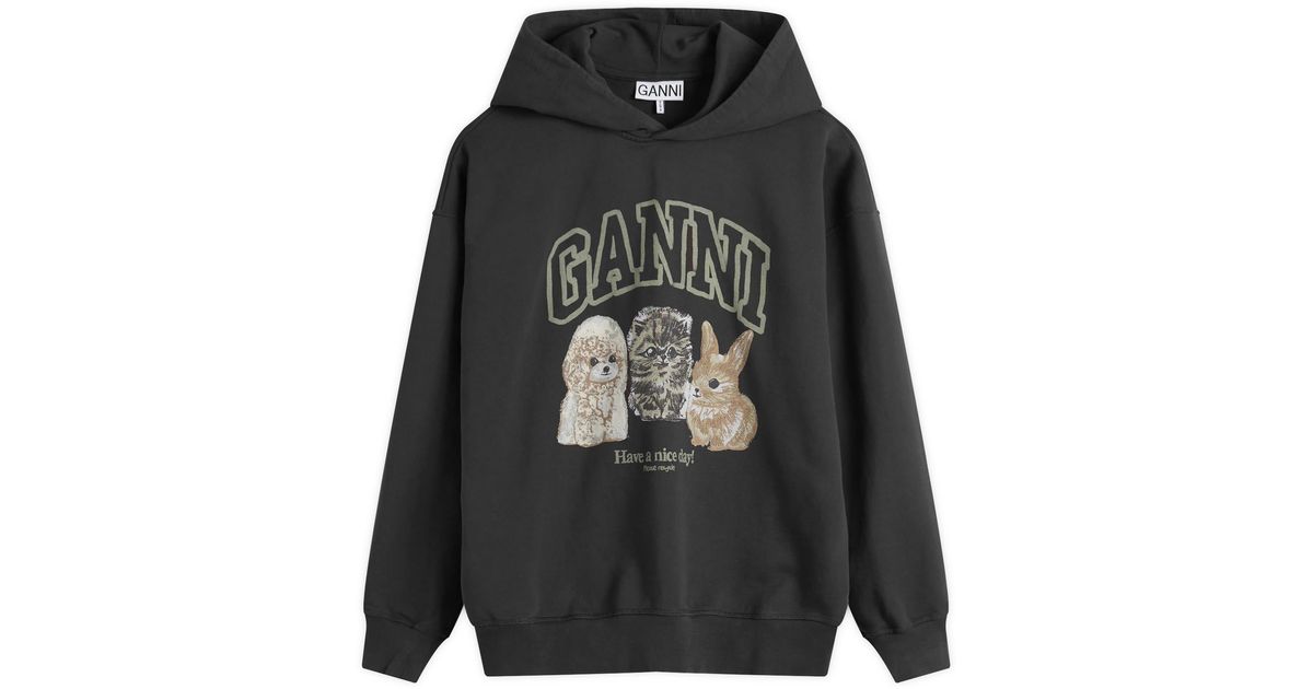 Ganni Isoli Oversize Animals Crop Hoodie in Black | Lyst