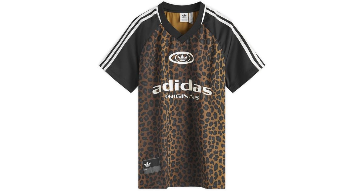 adidas Satin Leopard Print Football Jersey in Black | Lyst