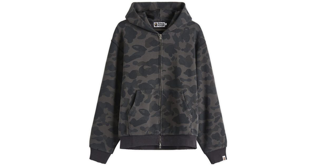A Bathing Ape 1St Camo Heavy Wash Cropped Fit Zip Hoodie in Black 