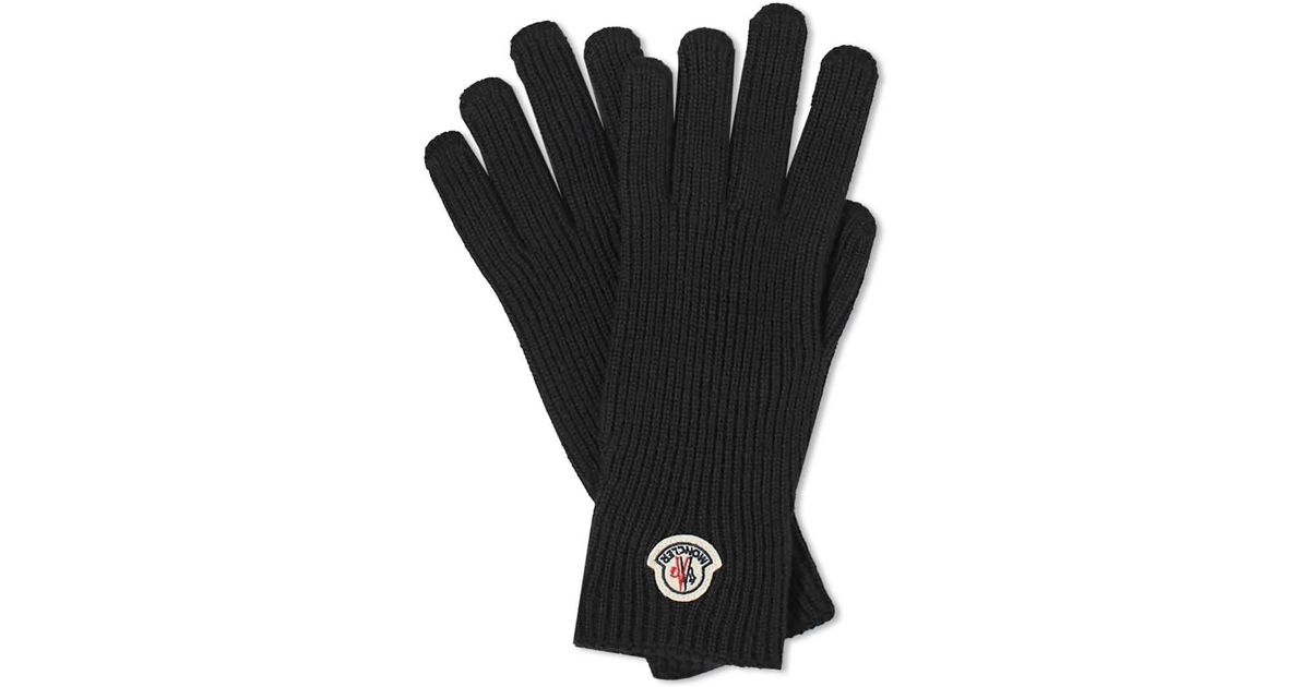 Moncler Wool Logo Gloves in Black for Men | Lyst