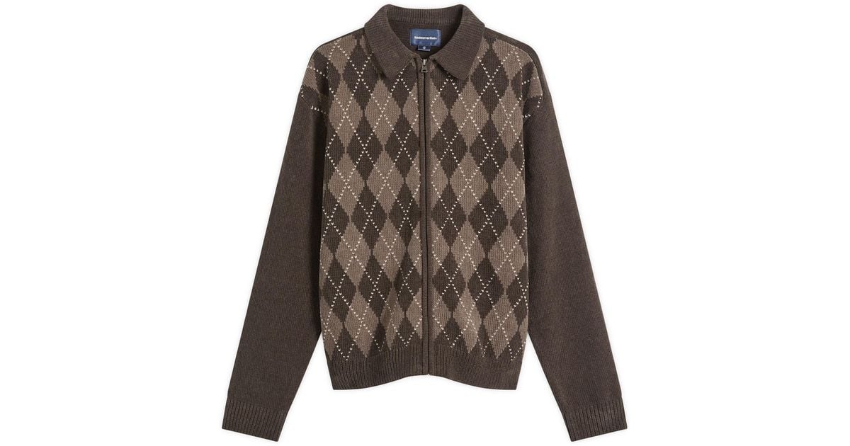 thisisneverthat Argyle Zip Knit Cardigan in Brown for Men | Lyst UK