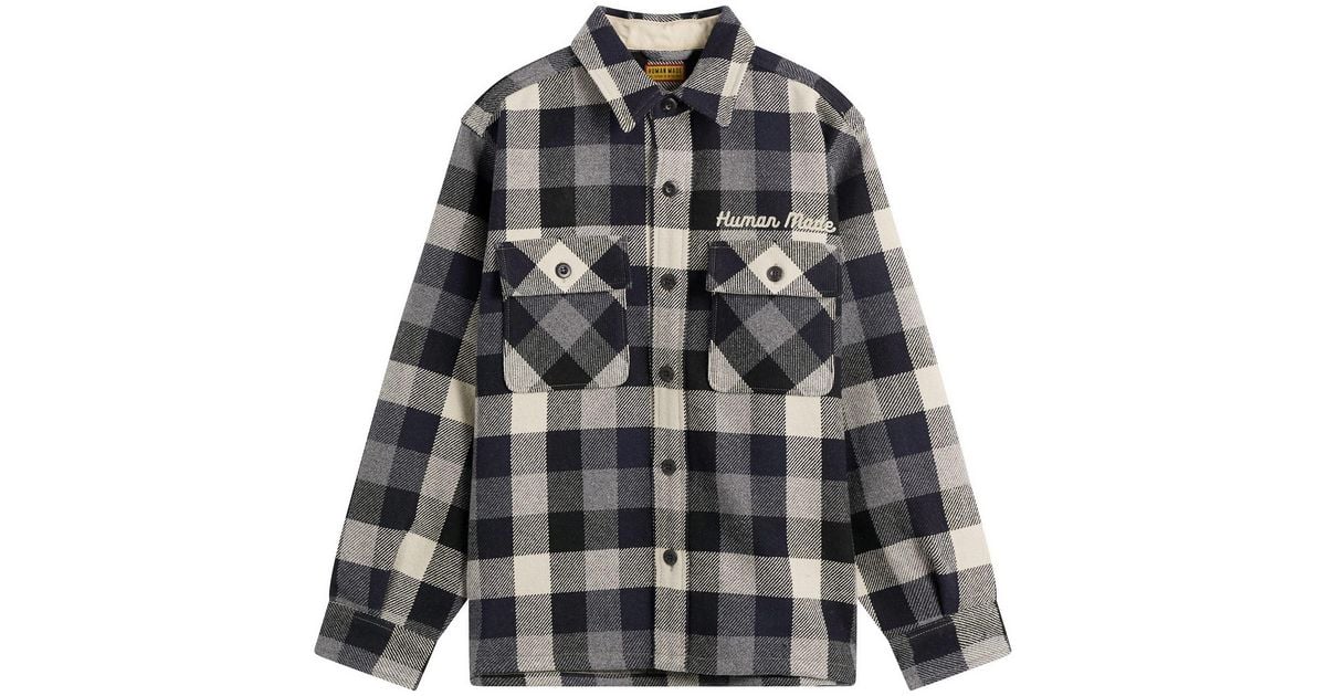 Human Made Wool Check Shirt Jacket in Black for Men | Lyst Australia