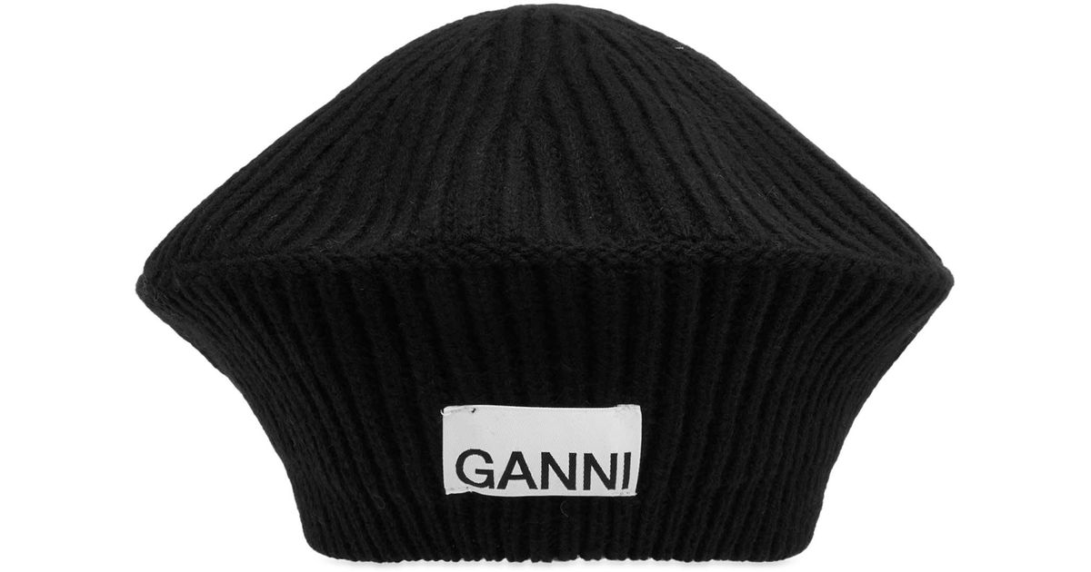Ganni Structured Rib Beret in Black | Lyst UK