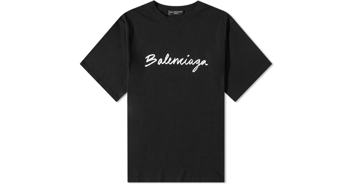 Balenciaga Cotton Script Logo T-shirt in Black/White (Black) for Men | Lyst