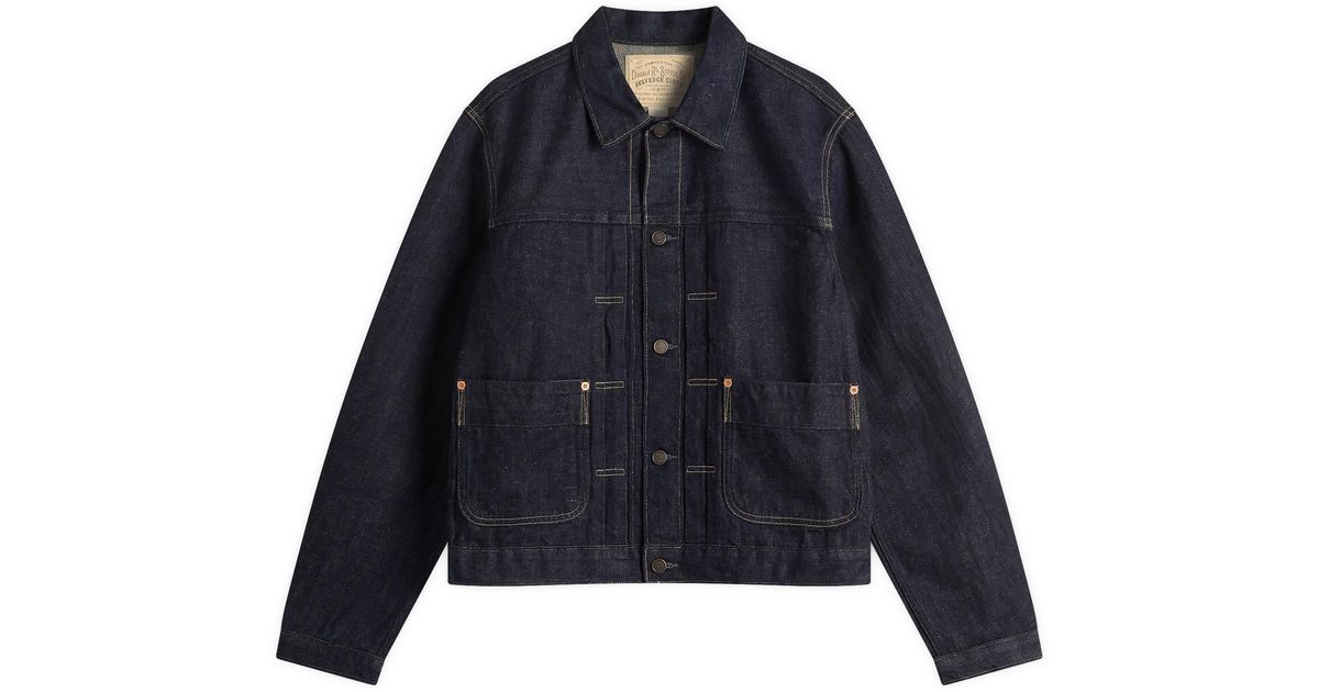 RRL Dockman Chain Stitch Trucker Jacket in Blue for Men | Lyst