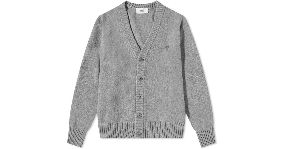 AMI Cashmere Tonal A Heart Cardigan in Heather Grey (Gray) for Men | Lyst