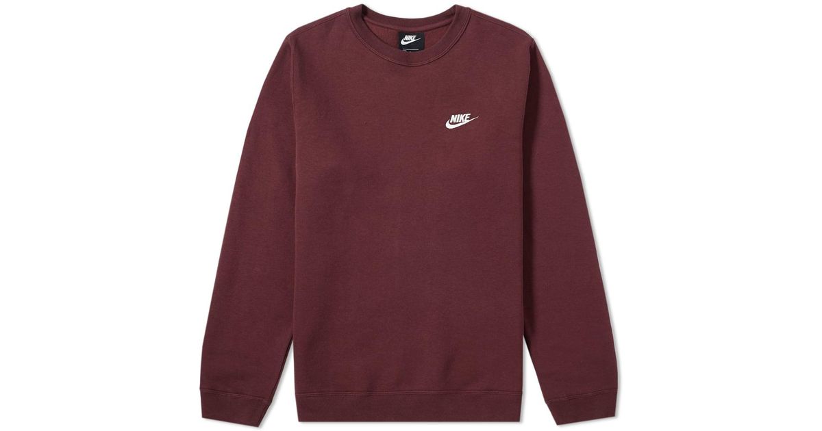 nike club crew sweatshirt burgundy