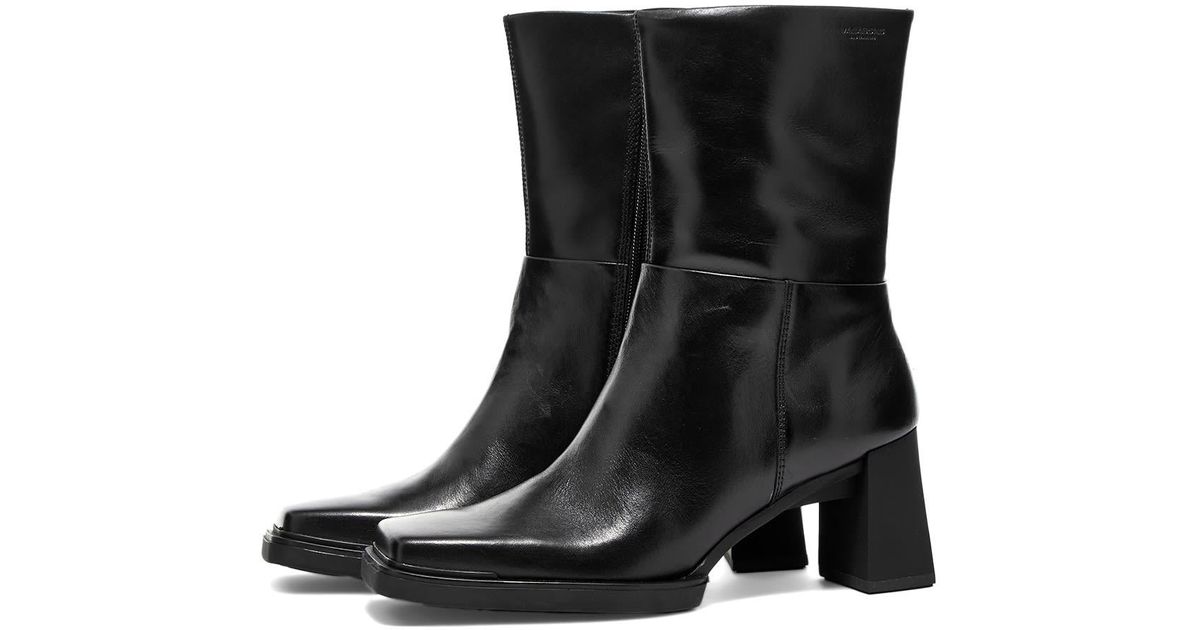 Vagabond Shoemakers Leather Edwina Square Toe Heeled Boot in Black | Lyst