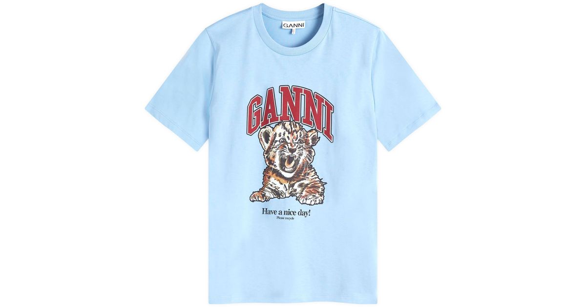 GANNI Tシャツ Tiger ホワイト Bright White White Animal Print T-shirt | GANNI US