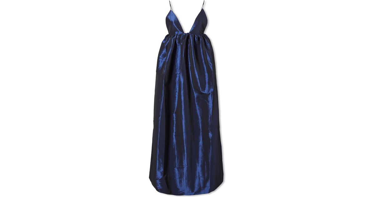 Ganni Shiny Taffeta Strap Dress in Blue | Lyst Australia
