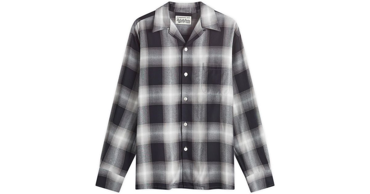 Wacko Maria Type-1 Ombre Check Open Collar Shirt in Gray for Men