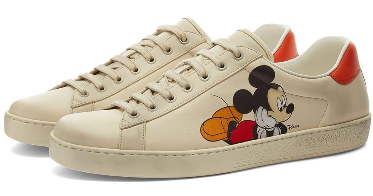 Gucci Leather Mickey Mouse New Ace Sneaker in White for Men - Lyst