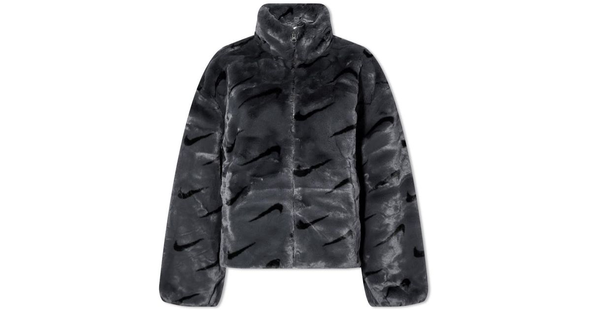 swoosh faux fur jacket